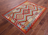 Reversible Kilim Flat Weave Wool On Wool Rug - 3' 7" X 4' 10" - Golden Nile