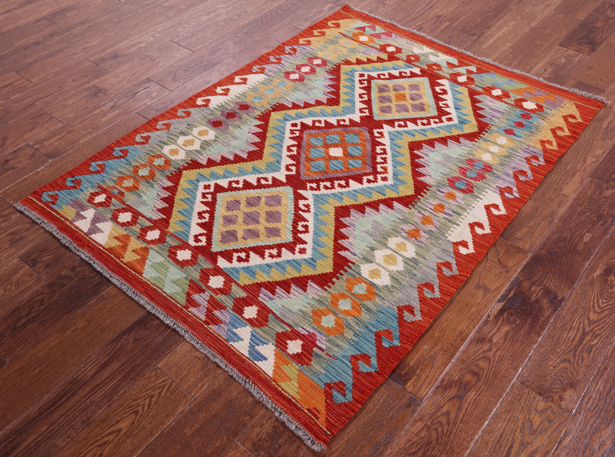 Reversible Kilim Flat Weave Wool On Wool Rug - 3' 7" X 4' 10" - Golden Nile