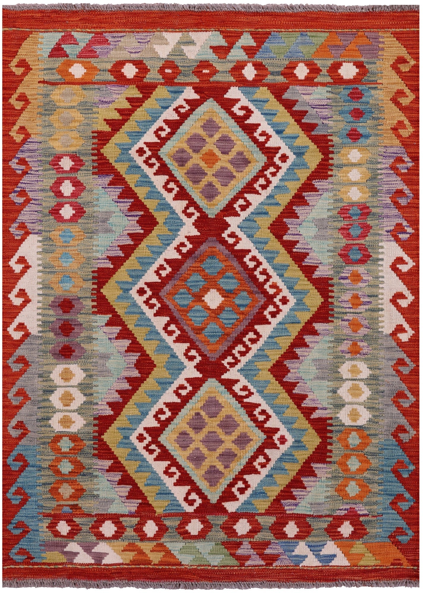 Reversible Kilim Flat Weave Wool On Wool Rug - 3' 7" X 4' 10" - Golden Nile