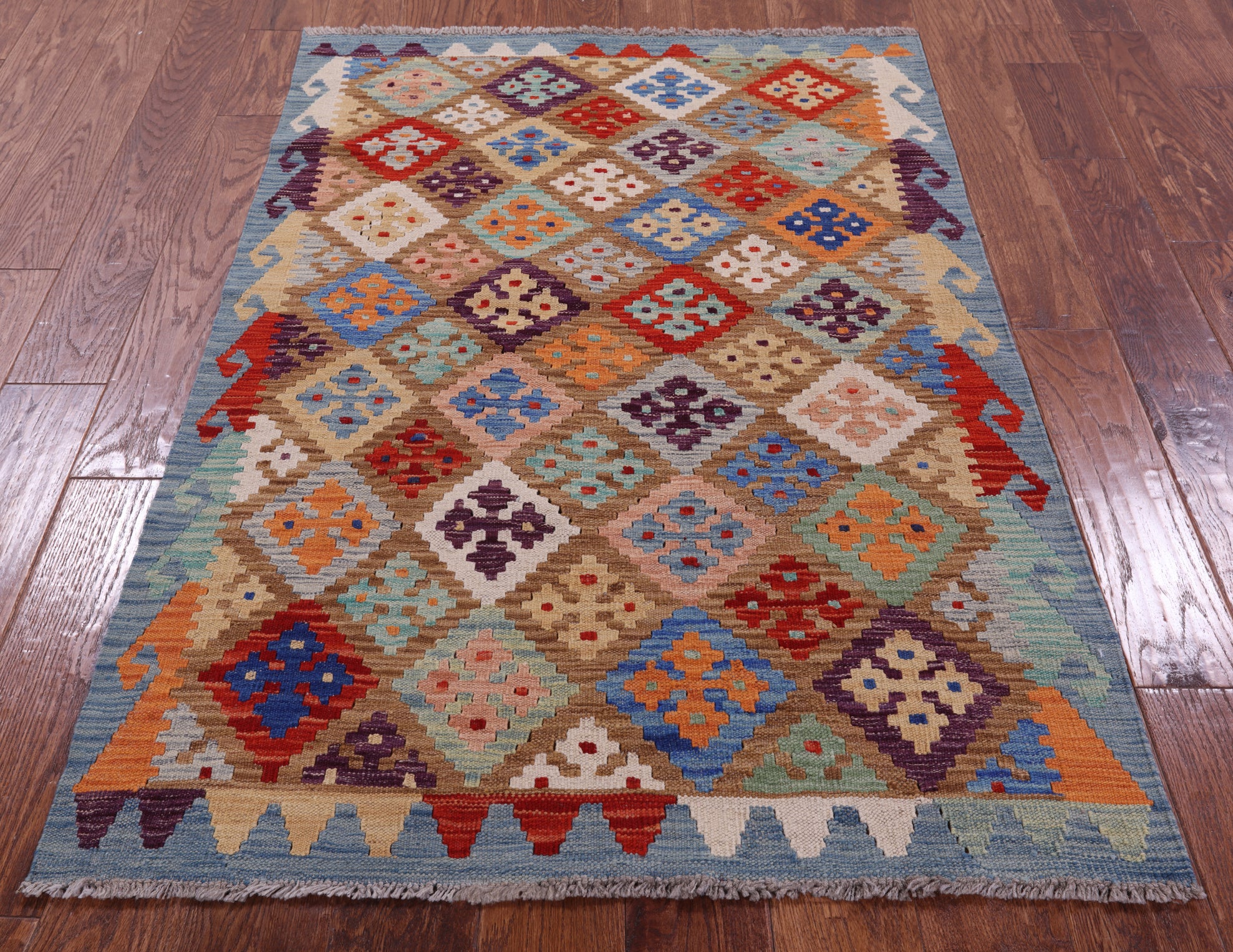 Reversible Kilim Flat Weave Wool On Wool Rug - 3' 5" X 4' 10" - Golden Nile