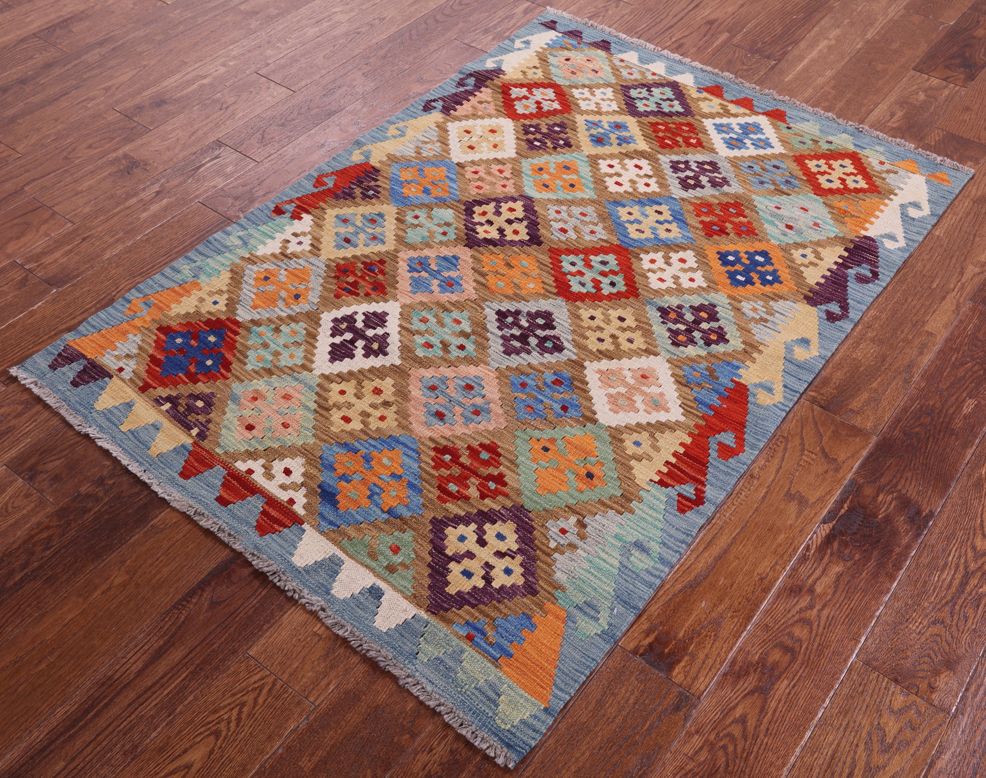 Reversible Kilim Flat Weave Wool On Wool Rug - 3' 5" X 4' 10" - Golden Nile