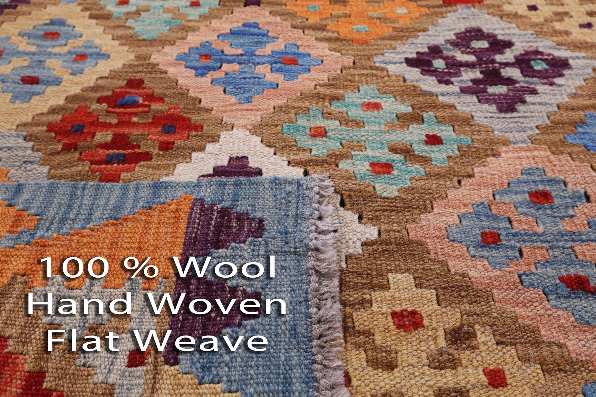 Reversible Kilim Flat Weave Wool On Wool Rug - 3' 5" X 4' 10" - Golden Nile
