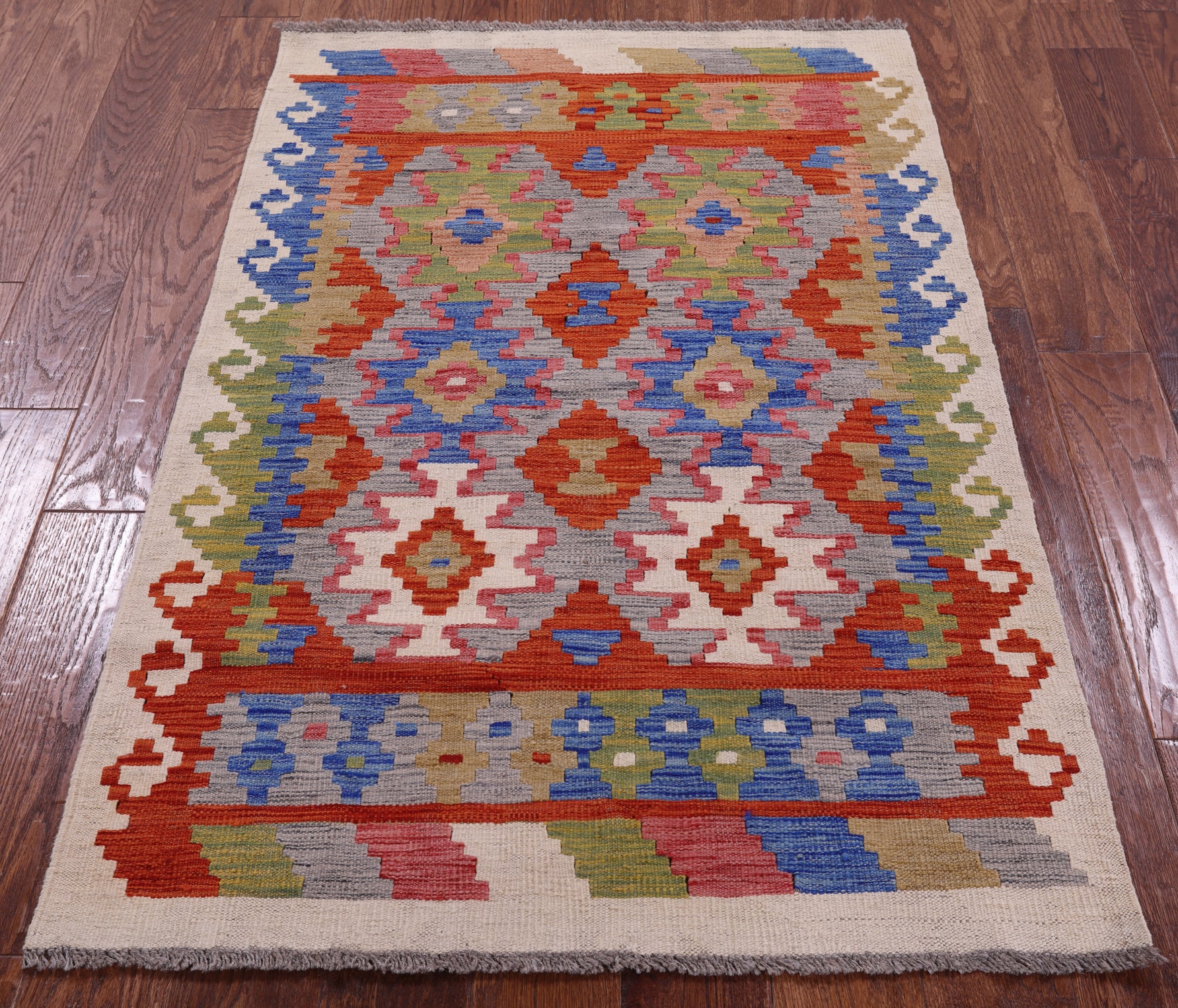 Reversible Kilim Flat Weave Wool On Wool Rug - 3' 2" X 4' 9" - Golden Nile