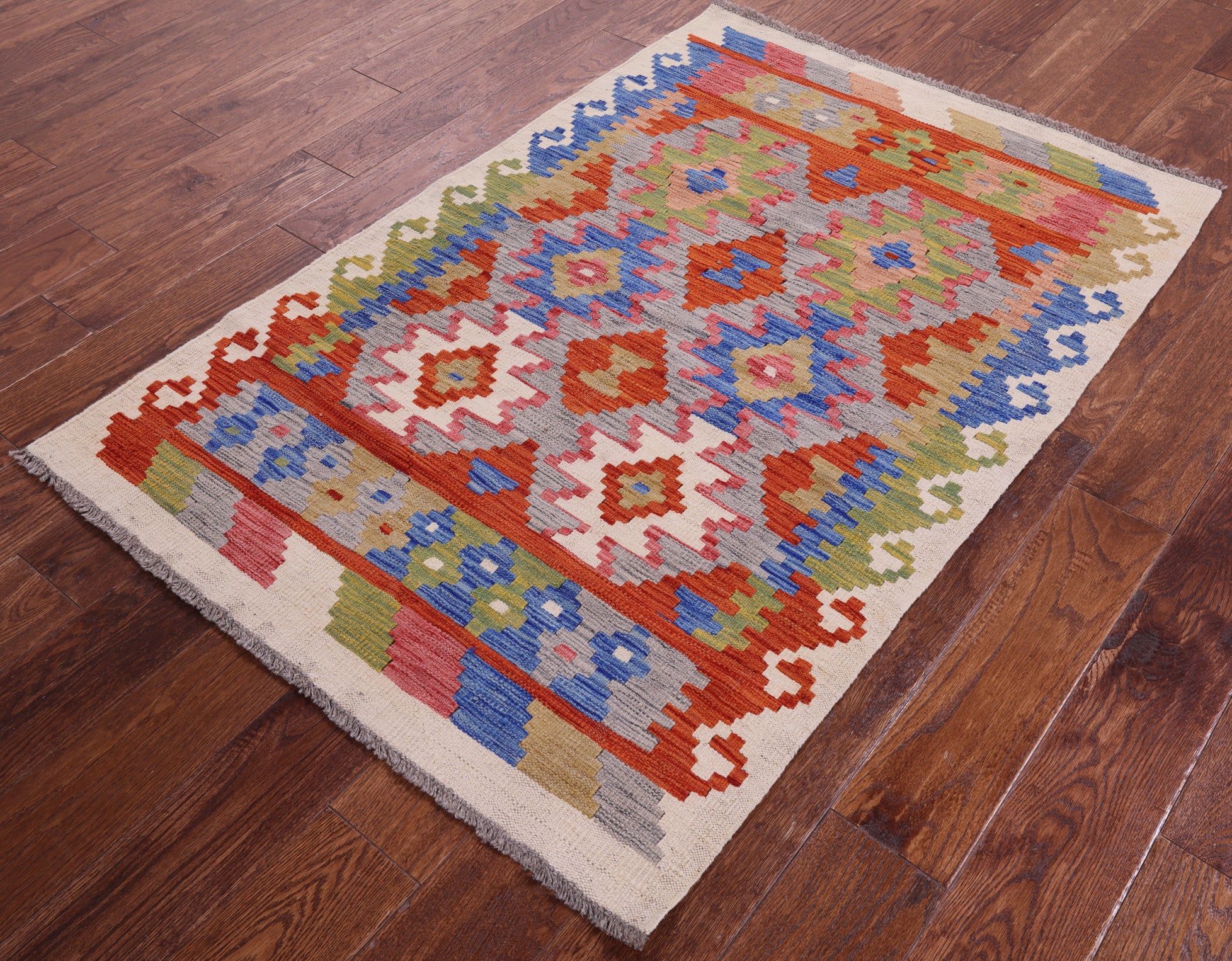 Reversible Kilim Flat Weave Wool On Wool Rug - 3' 2" X 4' 9" - Golden Nile