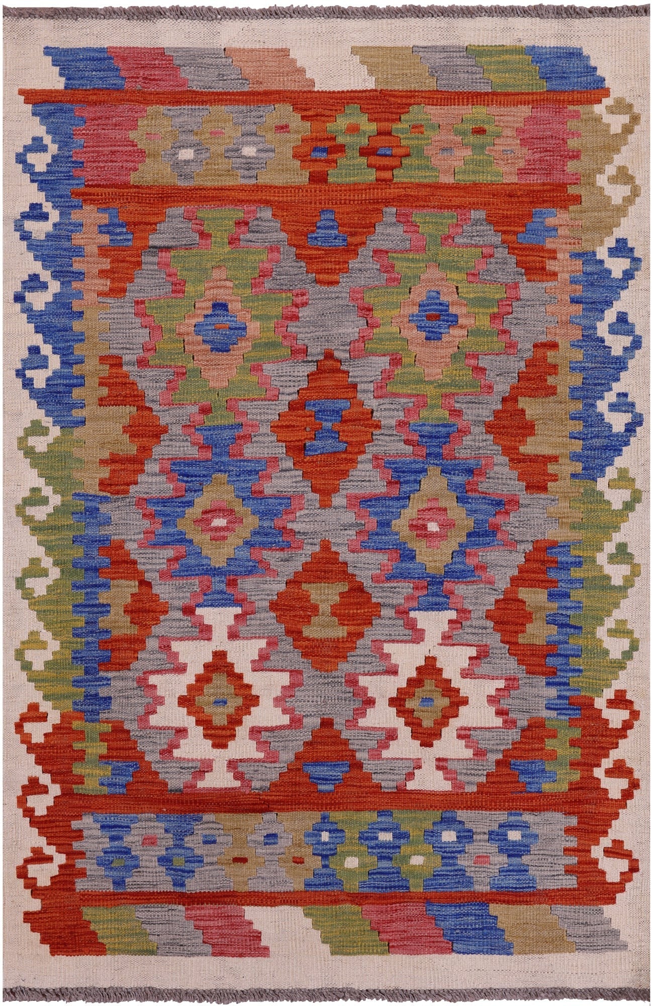 Reversible Kilim Flat Weave Wool On Wool Rug - 3' 2" X 4' 9" - Golden Nile