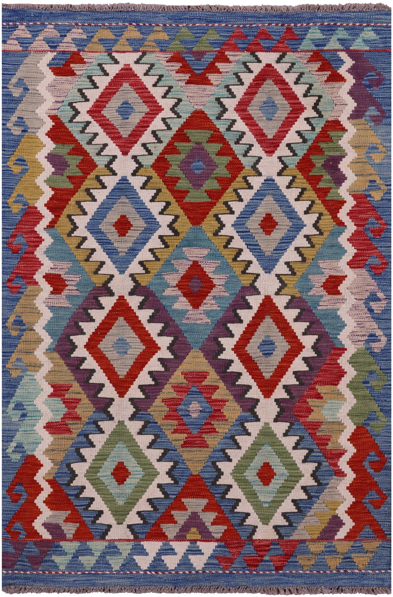 Reversible Kilim Flat Weave Wool On Wool Rug - 3' 5" X 5' 0" - Golden Nile