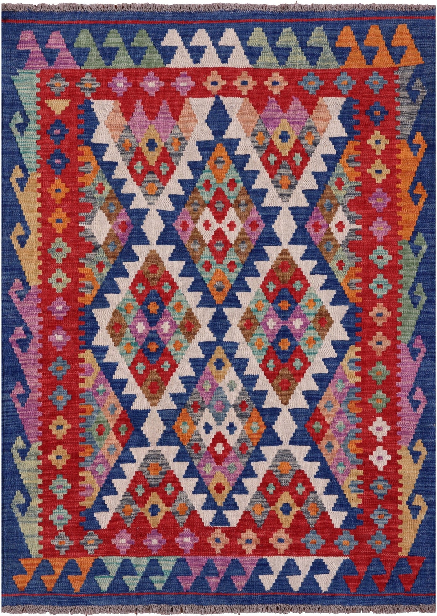 Reversible Kilim Flat Weave Wool On Wool Rug - 3' 6" X 4' 9" - Golden Nile