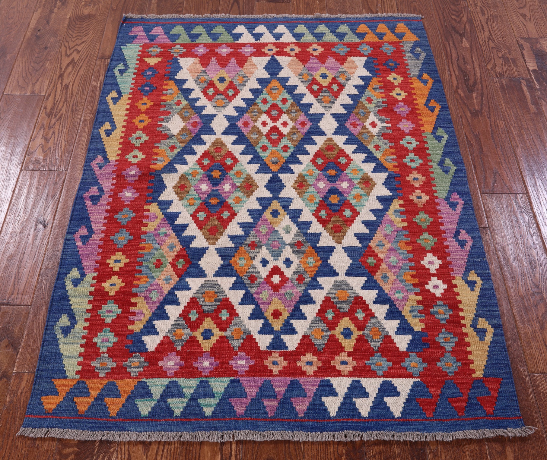 Reversible Kilim Flat Weave Wool On Wool Rug - 3' 6" X 4' 9" - Golden Nile