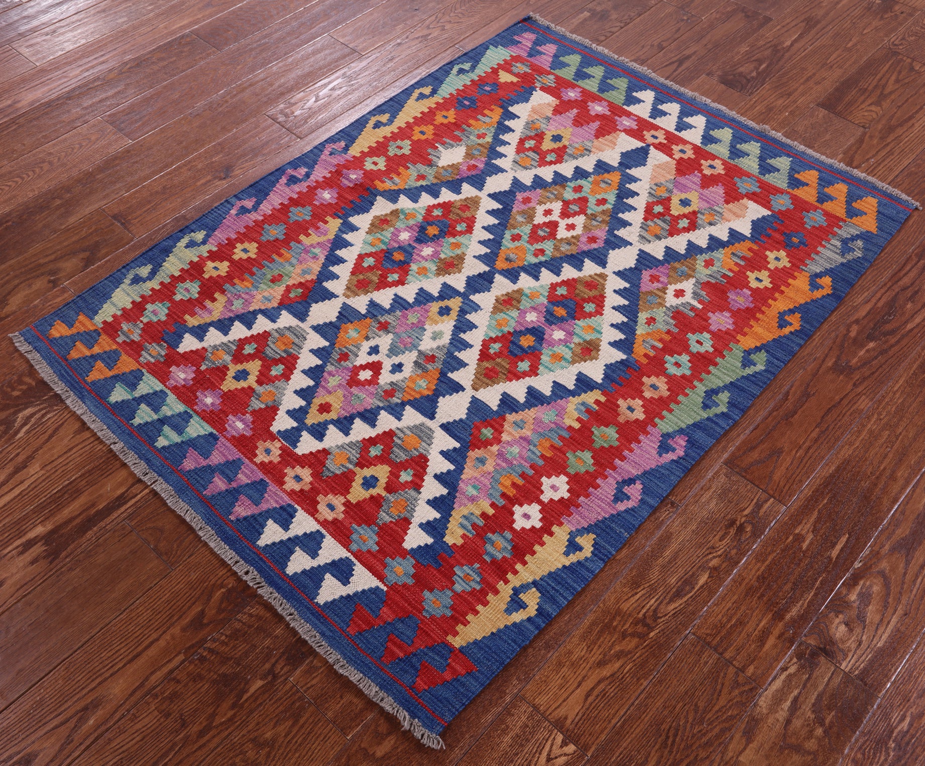 Reversible Kilim Flat Weave Wool On Wool Rug - 3' 6" X 4' 9" - Golden Nile