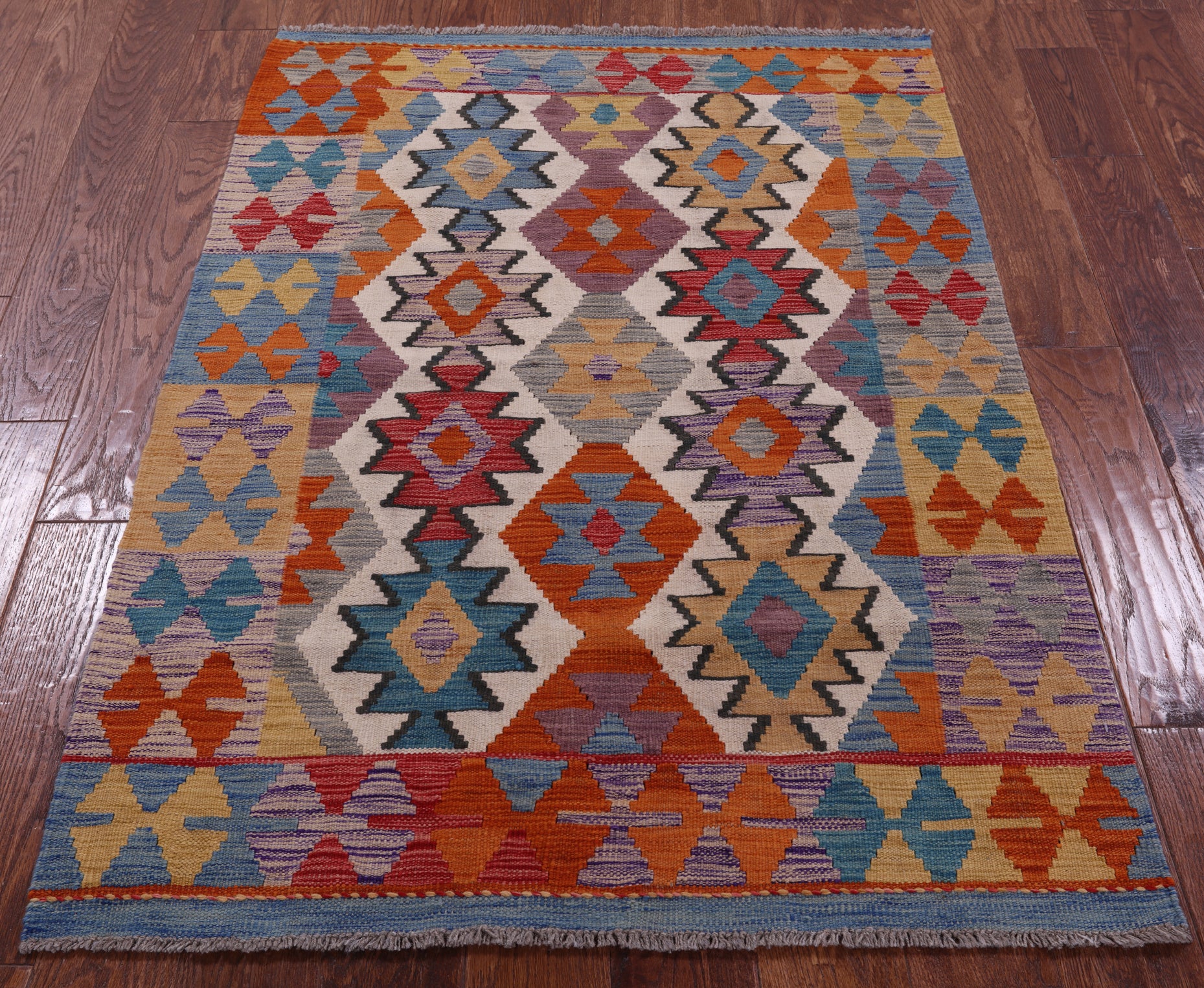 Reversible Kilim Flat Weave Wool On Wool Rug - 3' 5" X 4' 9" - Golden Nile
