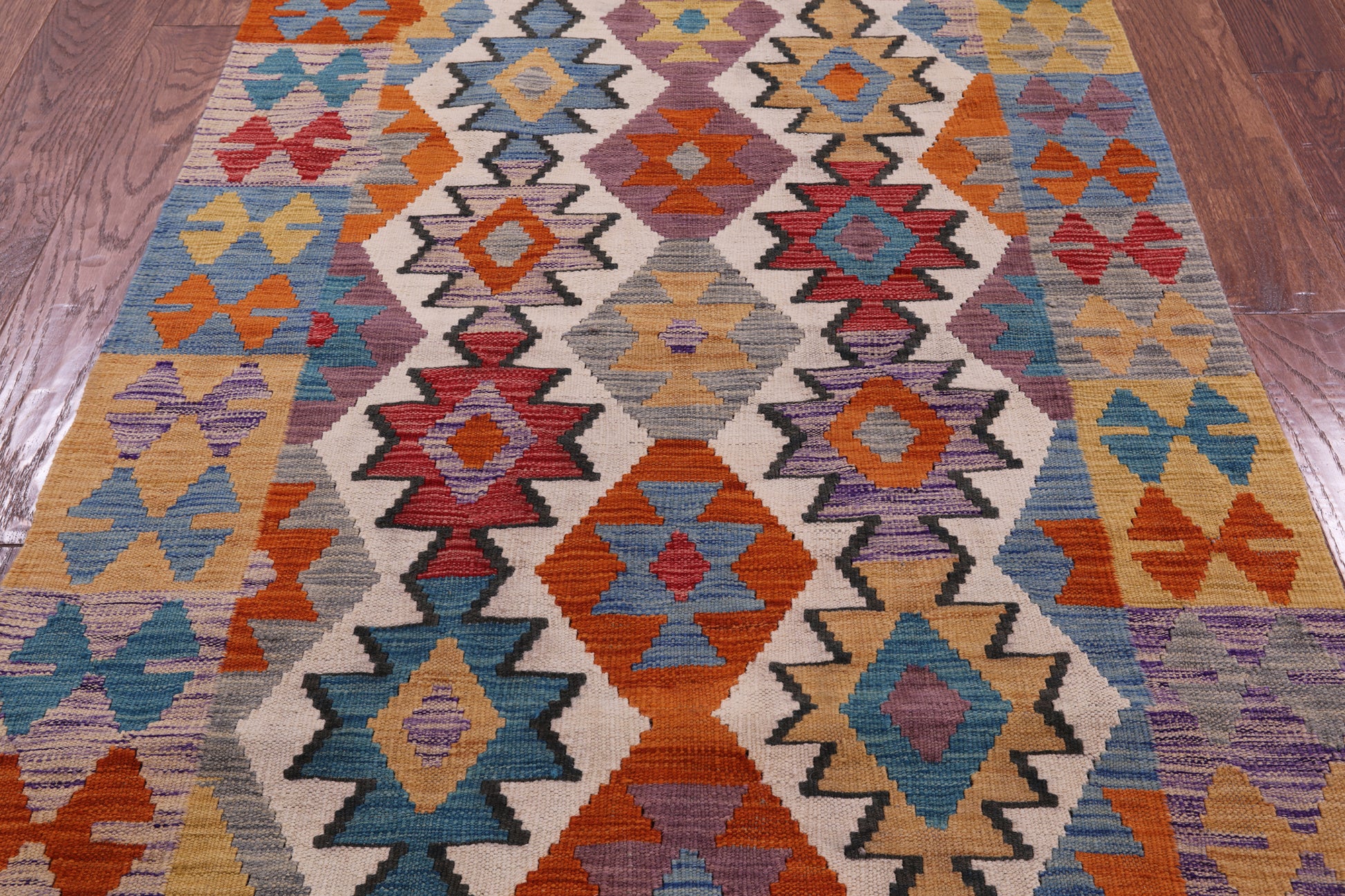 Reversible Kilim Flat Weave Wool On Wool Rug - 3' 5" X 4' 9" - Golden Nile
