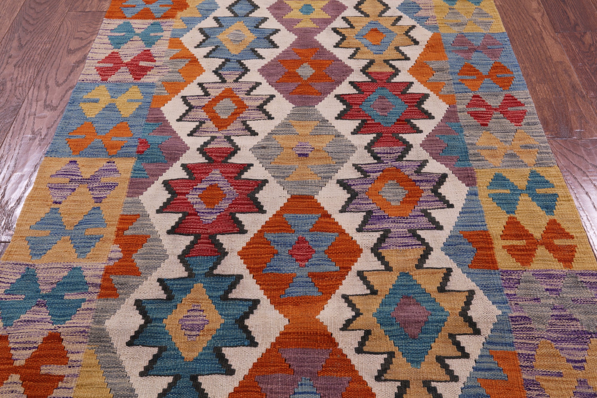 Reversible Kilim Flat Weave Wool On Wool Rug - 3' 5" X 4' 9" - Golden Nile