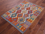 Reversible Kilim Flat Weave Wool On Wool Rug - 3' 5" X 4' 9" - Golden Nile