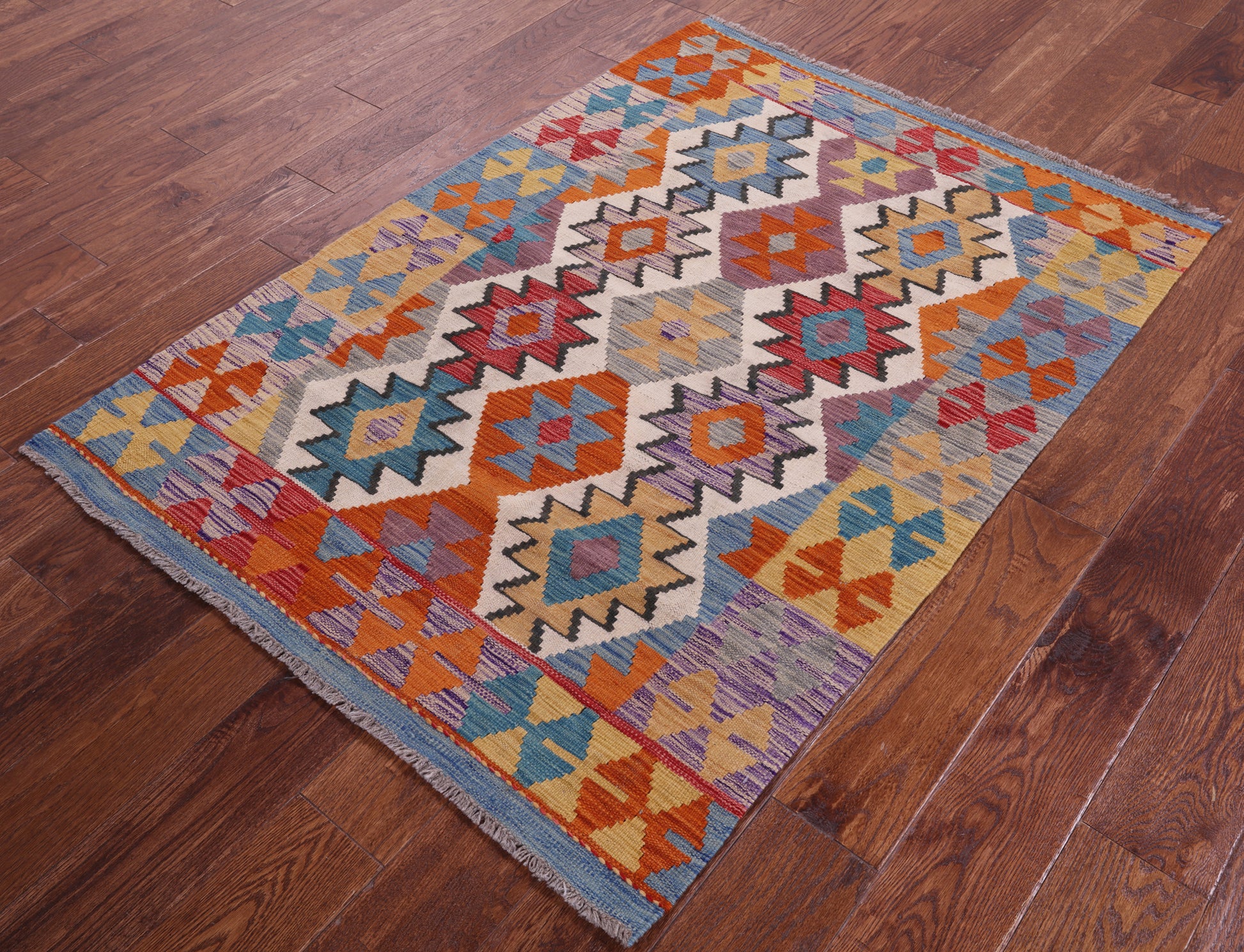 Reversible Kilim Flat Weave Wool On Wool Rug - 3' 5" X 4' 9" - Golden Nile
