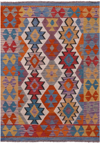 Reversible Kilim Flat Weave Wool On Wool Rug - 3' 5" X 4' 9" - Golden Nile