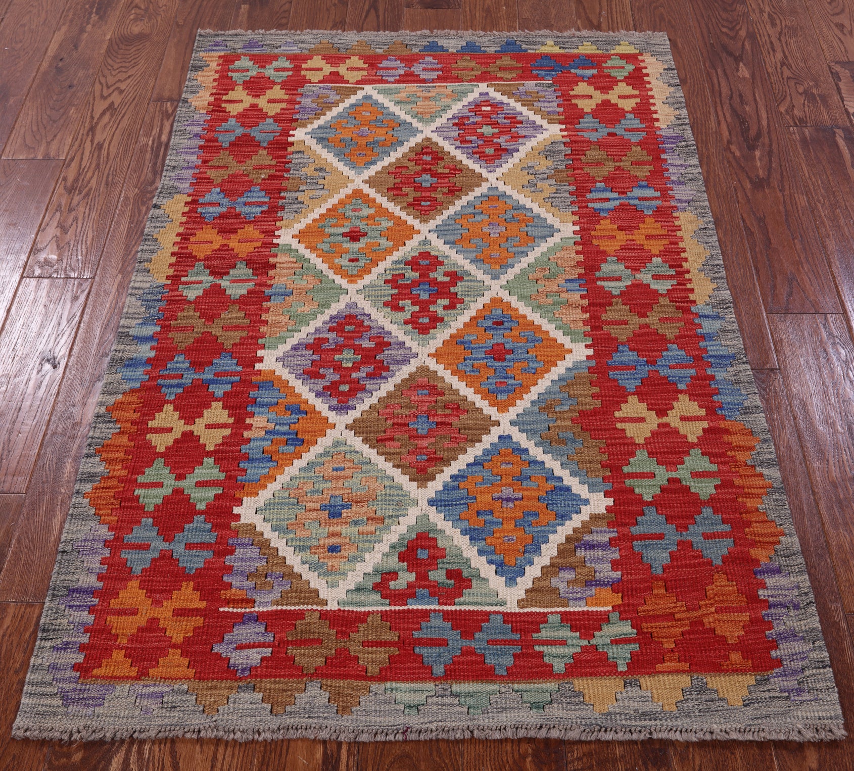 Reversible Kilim Flat Weave Wool On Wool Rug - 3' 4" X 4' 9" - Golden Nile
