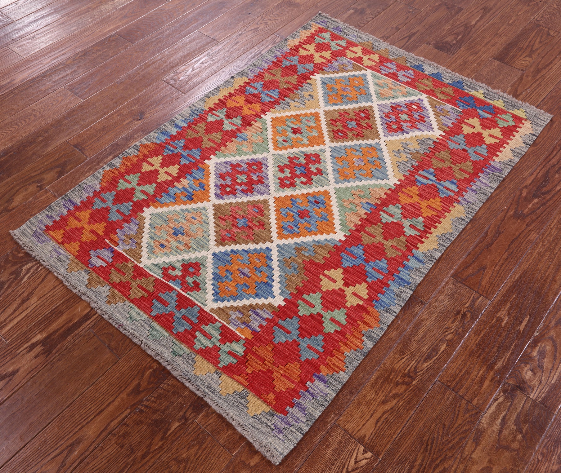Reversible Kilim Flat Weave Wool On Wool Rug - 3' 4" X 4' 9" - Golden Nile