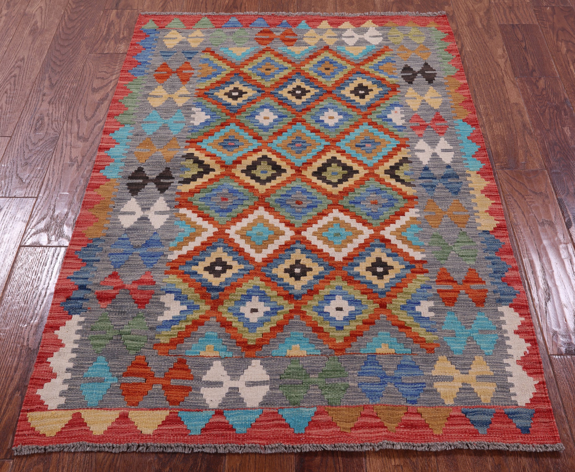Reversible Kilim Flat Weave Wool On Wool Rug - 3' 4" X 4' 9" - Golden Nile