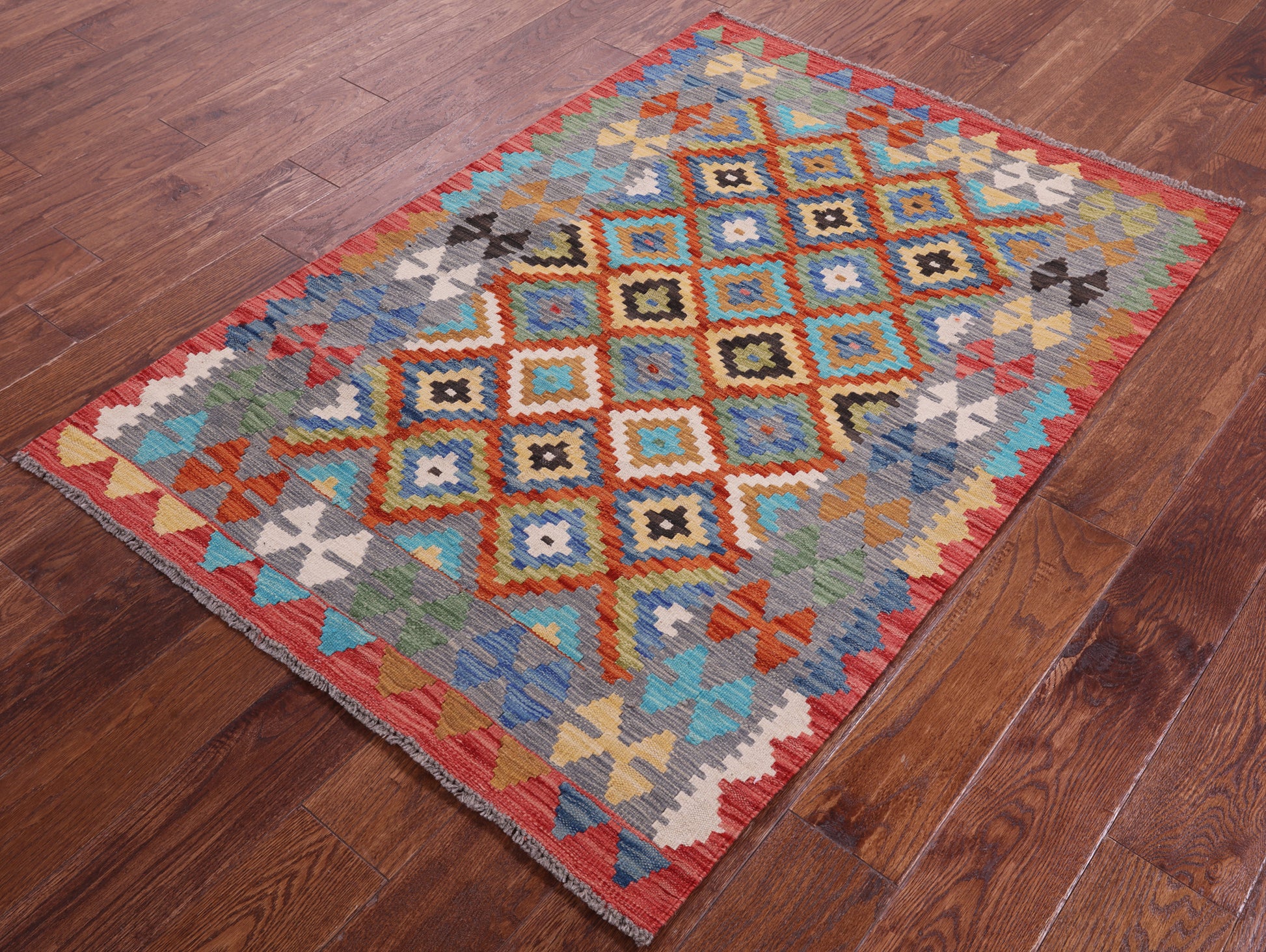 Reversible Kilim Flat Weave Wool On Wool Rug - 3' 4" X 4' 9" - Golden Nile