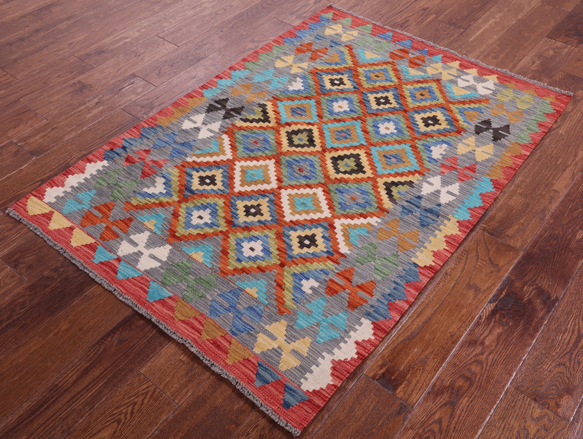 Reversible Kilim Flat Weave Wool On Wool Rug - 3' 4" X 4' 9" - Golden Nile