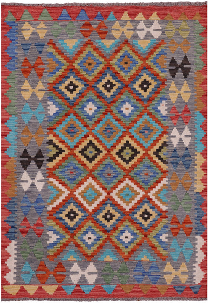 Reversible Kilim Flat Weave Wool On Wool Rug - 3' 4" X 4' 9" - Golden Nile