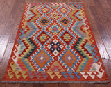 Reversible Kilim Flat Weave Wool On Wool Rug - 3' 7" X 5' 2" - Golden Nile