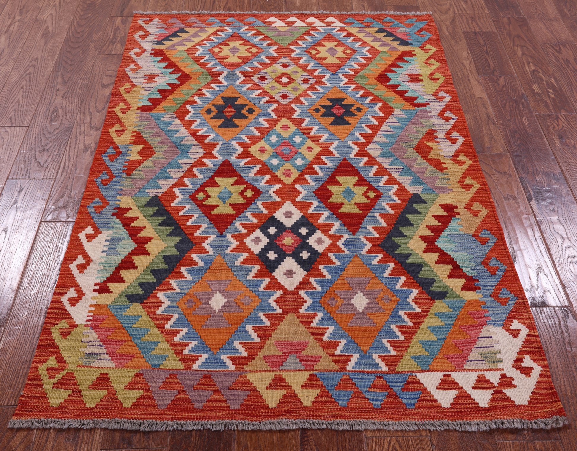 Reversible Kilim Flat Weave Wool On Wool Rug - 3' 7" X 5' 2" - Golden Nile