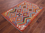 Reversible Kilim Flat Weave Wool On Wool Rug - 3' 7" X 5' 2" - Golden Nile