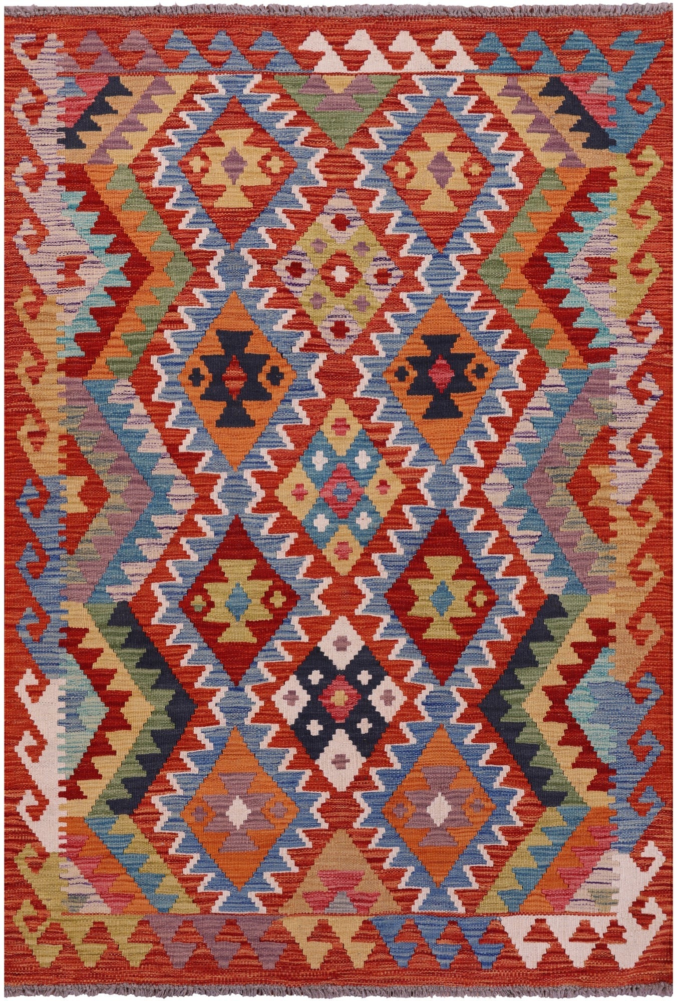 Reversible Kilim Flat Weave Wool On Wool Rug - 3' 7" X 5' 2" - Golden Nile