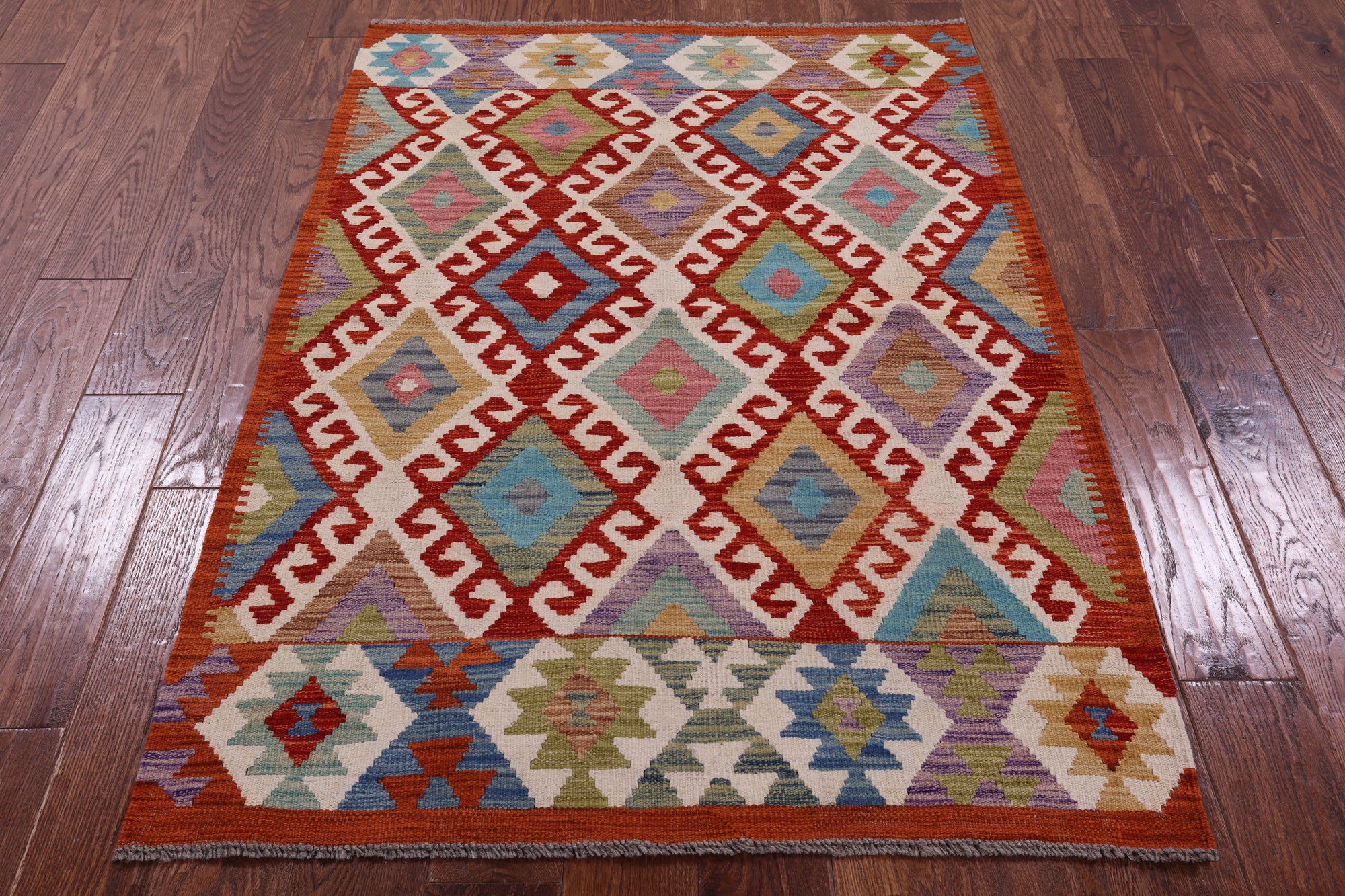 Reversible Kilim Flat Weave Wool On Wool Rug - 3' 6" X 4' 10" - Golden Nile
