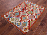 Reversible Kilim Flat Weave Wool On Wool Rug - 3' 6" X 4' 10" - Golden Nile