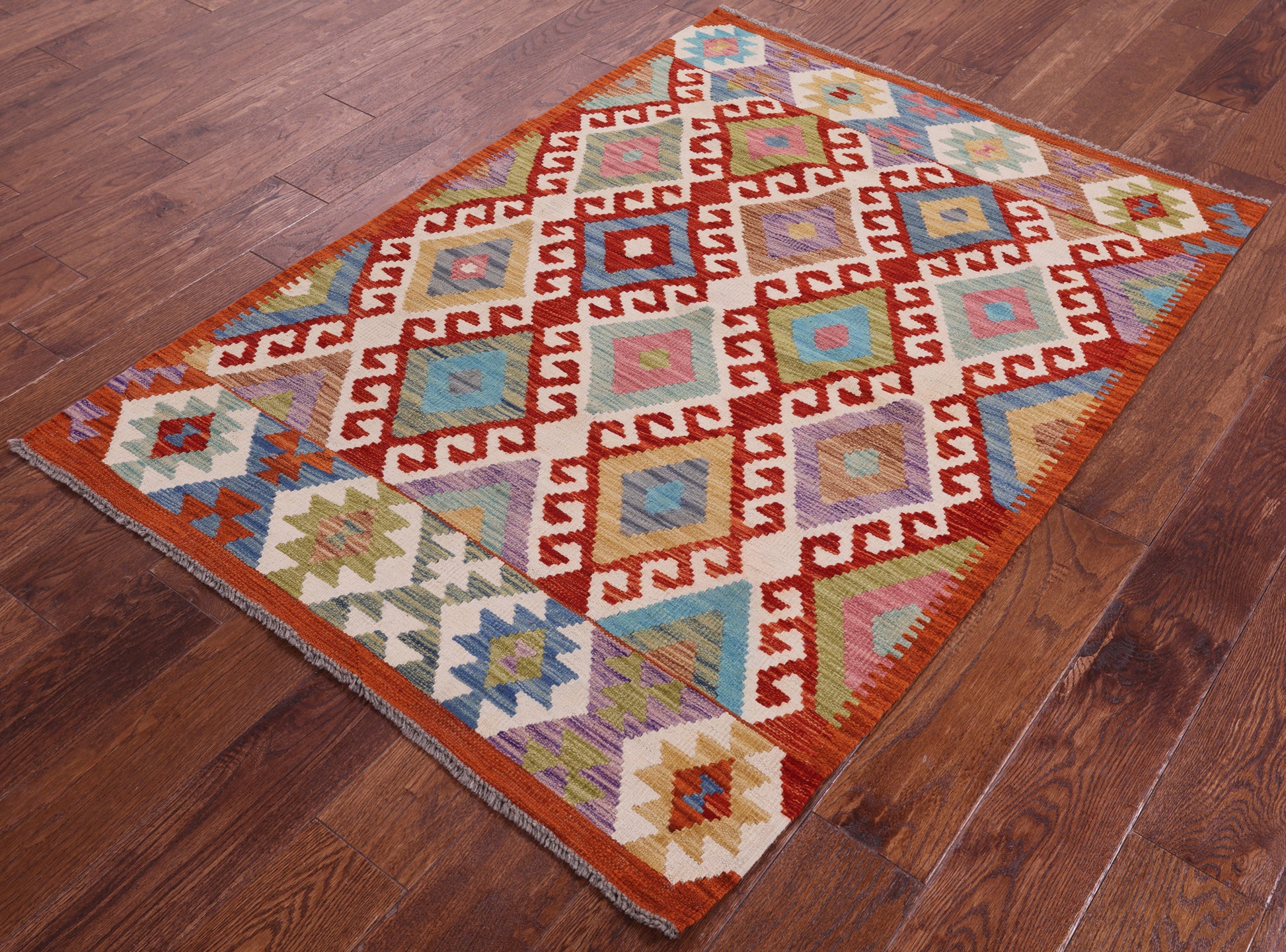 Reversible Kilim Flat Weave Wool On Wool Rug - 3' 6" X 4' 10" - Golden Nile