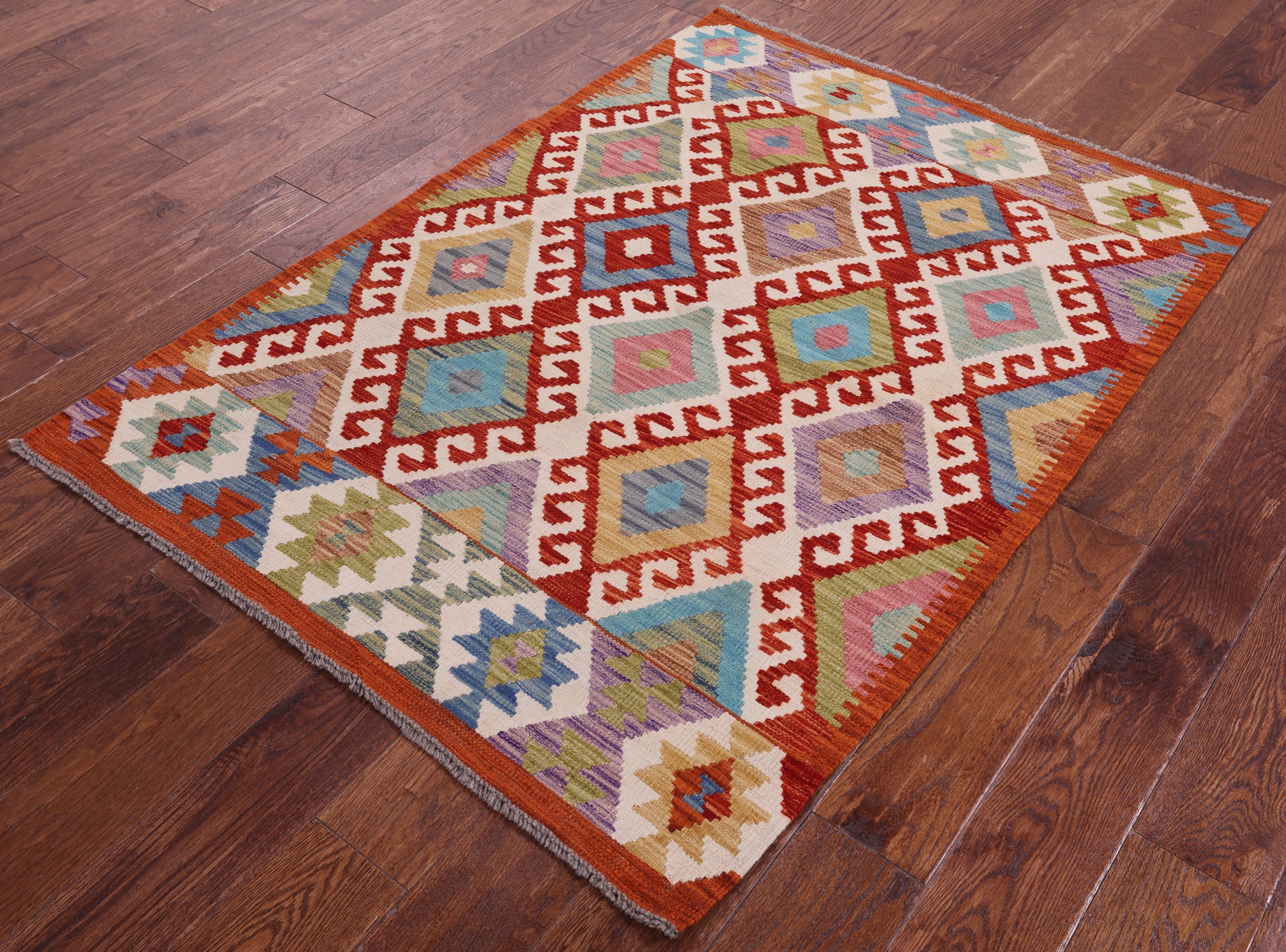 Reversible Kilim Flat Weave Wool On Wool Rug - 3' 6" X 4' 10" - Golden Nile