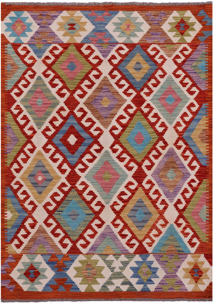 Reversible Kilim Flat Weave Wool On Wool Rug - 3' 6" X 4' 10" - Golden Nile