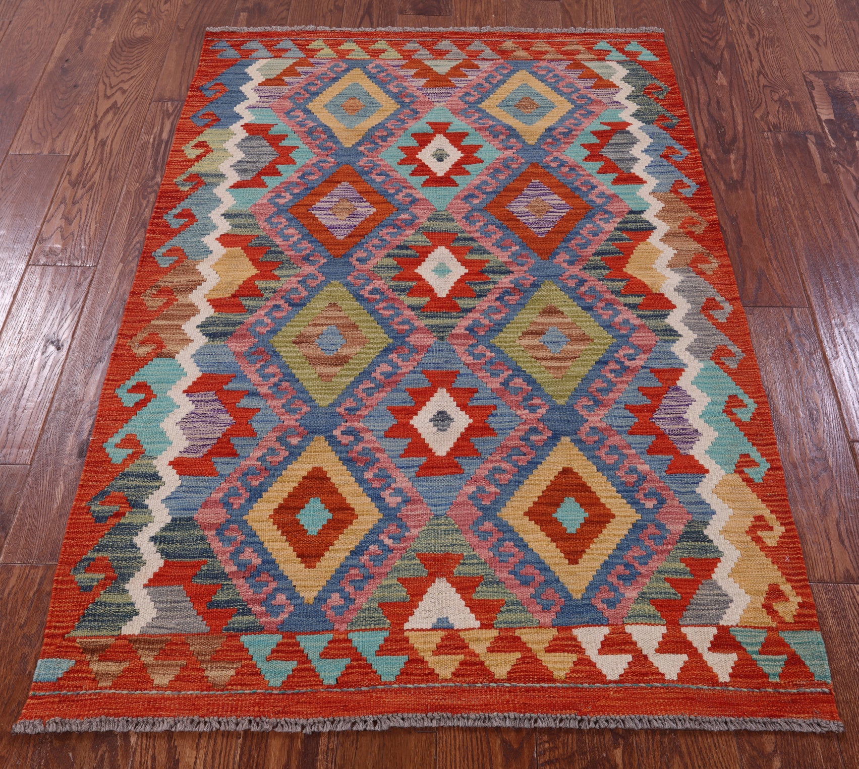 Reversible Kilim Flat Weave Wool On Wool Rug - 3' 6" X 5' 1" - Golden Nile