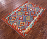 Reversible Kilim Flat Weave Wool On Wool Rug - 3' 6" X 5' 1" - Golden Nile