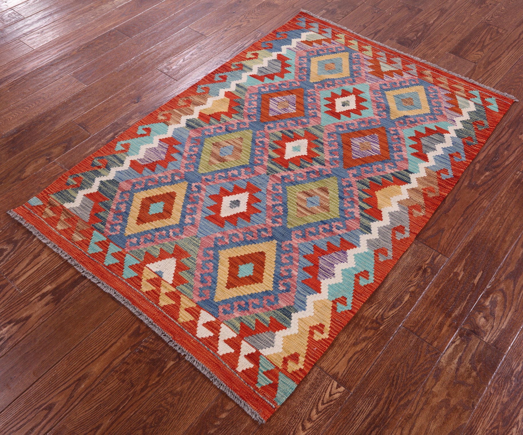 Reversible Kilim Flat Weave Wool On Wool Rug - 3' 6" X 5' 1" - Golden Nile