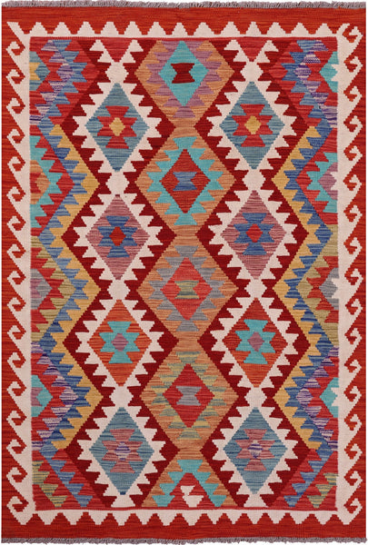 Reversible Kilim Flat Weave Wool On Wool Rug - 3' 5" X 4' 11" - Golden Nile
