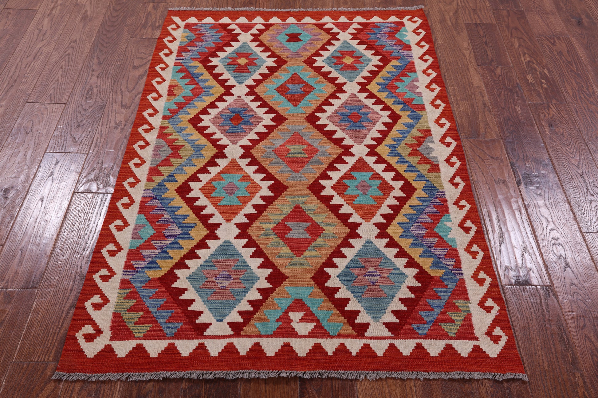 Reversible Kilim Flat Weave Wool On Wool Rug - 3' 5" X 4' 11" - Golden Nile