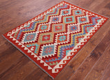 Reversible Kilim Flat Weave Wool On Wool Rug - 3' 5" X 4' 11" - Golden Nile