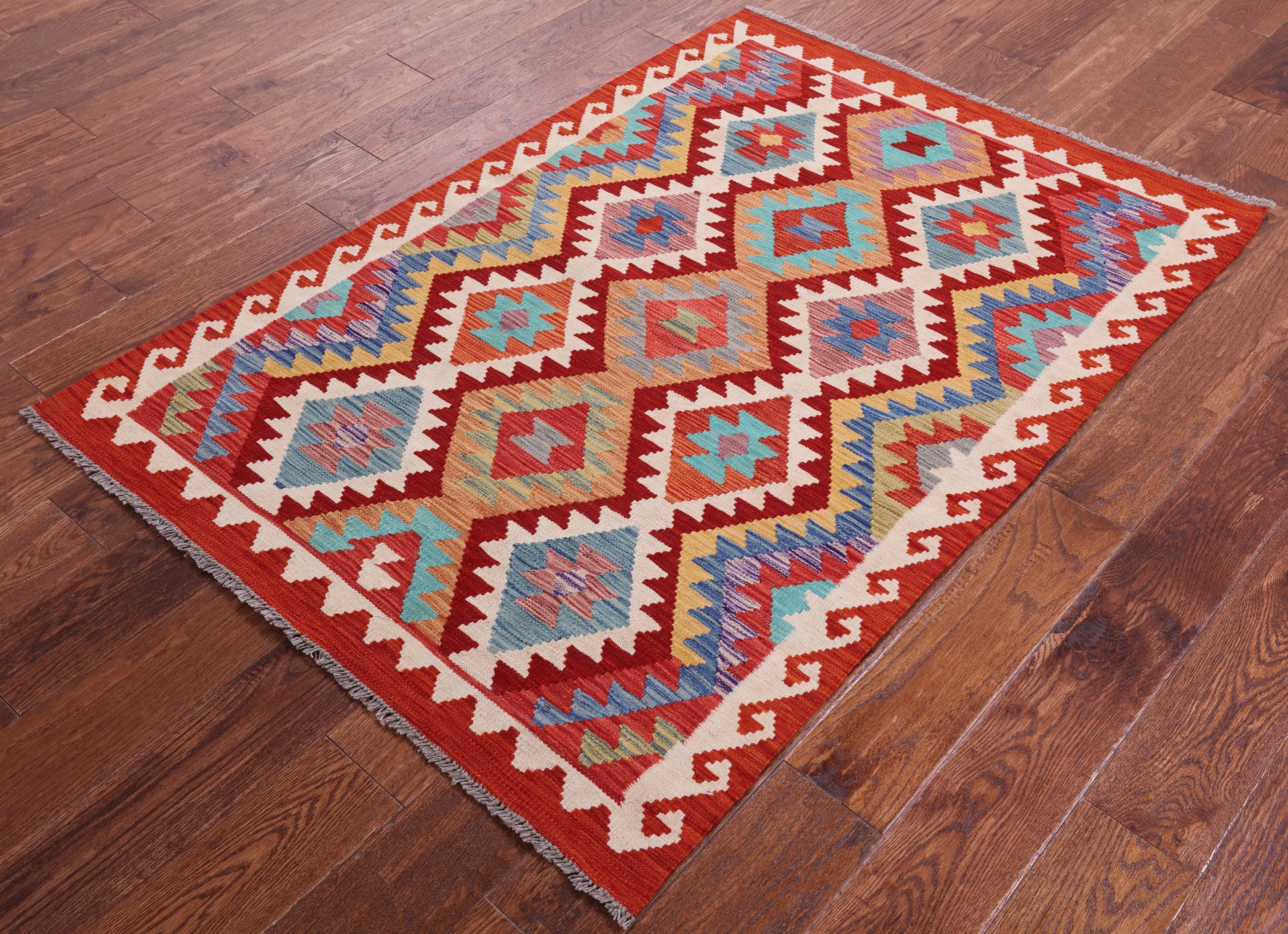 Reversible Kilim Flat Weave Wool On Wool Rug - 3' 5" X 4' 11" - Golden Nile