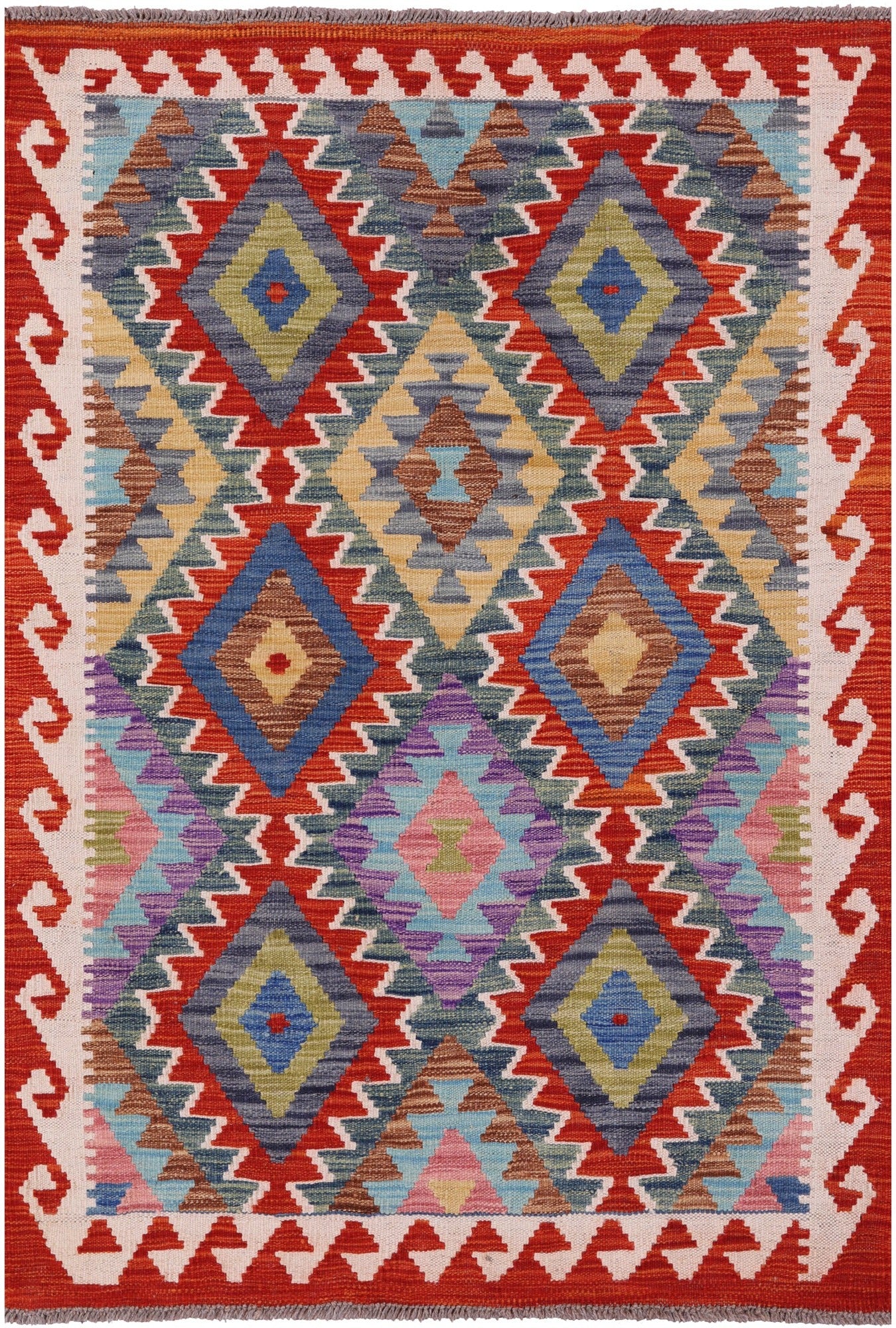 Reversible Kilim Flat Weave Wool On Wool Rug - 3' 4" X 4' 9" - Golden Nile