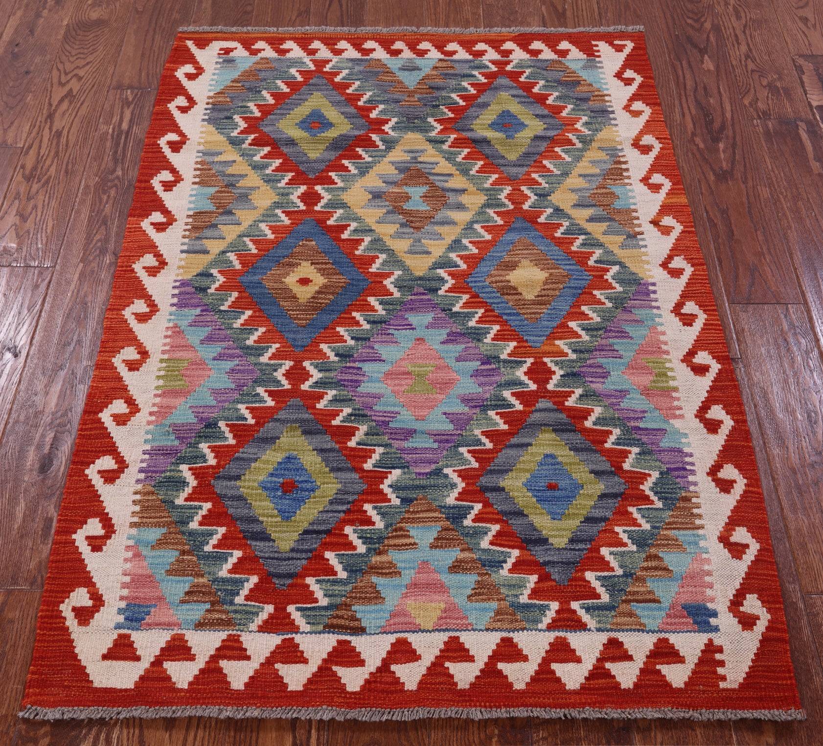 Reversible Kilim Flat Weave Wool On Wool Rug - 3' 4" X 4' 9" - Golden Nile