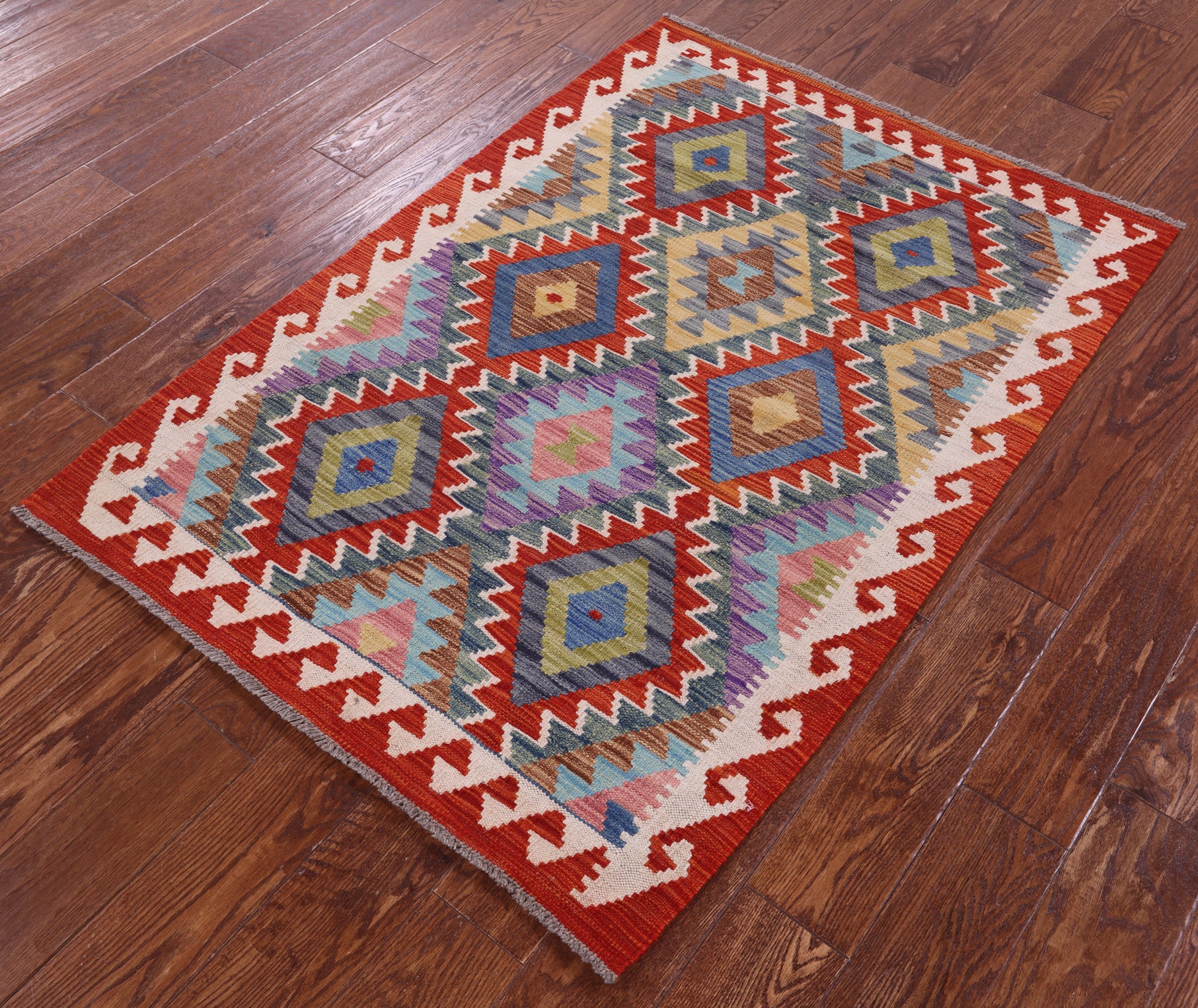 Reversible Kilim Flat Weave Wool On Wool Rug - 3' 4" X 4' 9" - Golden Nile