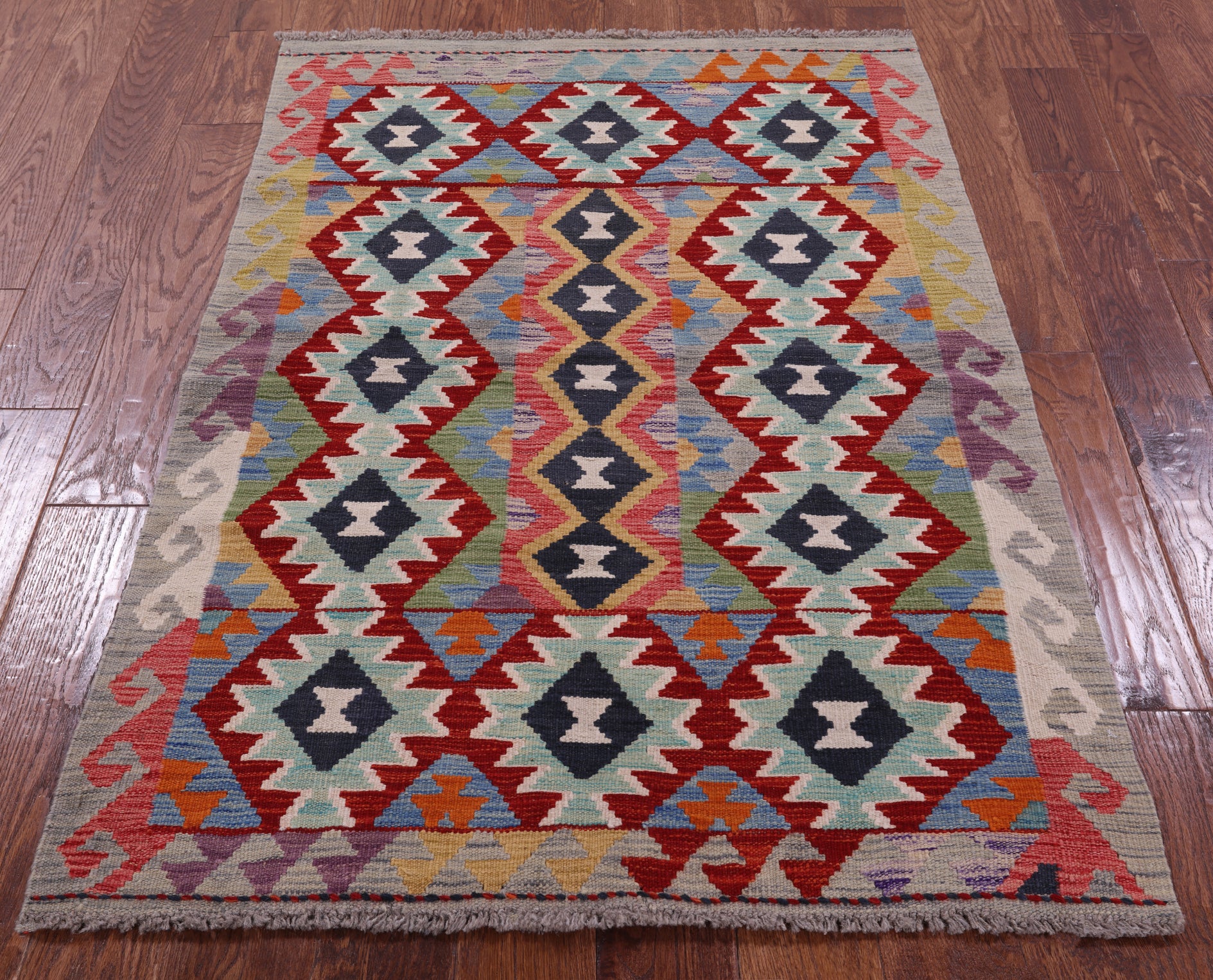 Reversible Kilim Flat Weave Wool On Wool Rug - 3' 5" X 4' 11" - Golden Nile