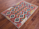 Reversible Kilim Flat Weave Wool On Wool Rug - 3' 5" X 4' 11" - Golden Nile
