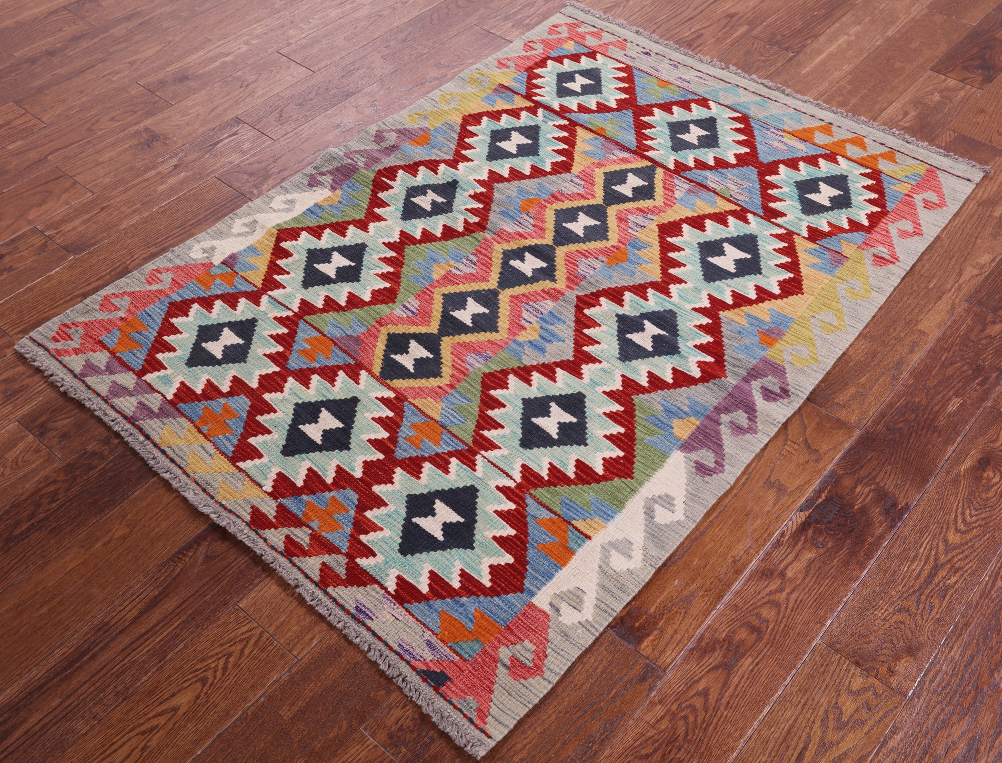 Reversible Kilim Flat Weave Wool On Wool Rug - 3' 5" X 4' 11" - Golden Nile