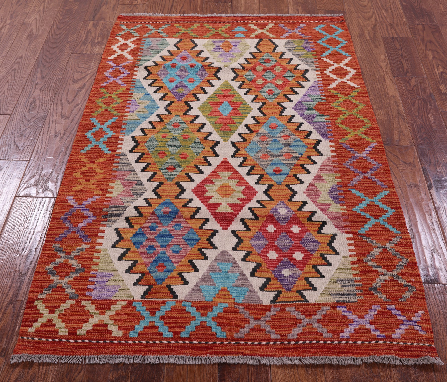Reversible Kilim Flat Weave Wool On Wool Rug - 3' 5" X 5' 1" - Golden Nile