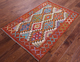 Reversible Kilim Flat Weave Wool On Wool Rug - 3' 5" X 5' 1" - Golden Nile