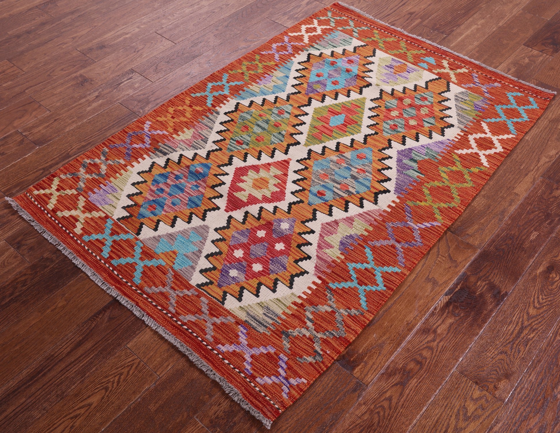 Reversible Kilim Flat Weave Wool On Wool Rug - 3' 5" X 5' 1" - Golden Nile